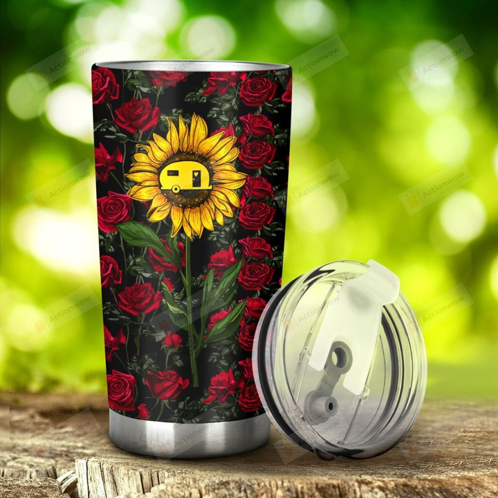 Sunflower And Roses Tumbler Stainless Steel Tumbler, Tumbler Cups For Coffee/Tea, Great Customized Gifts For Birthday Christmas Thanksgiving Anniversary