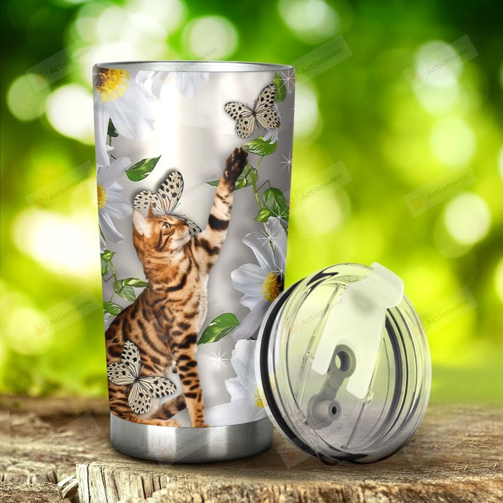 Bengal Cat Flower Butterfly Stainless Steel Tumbler, Tumbler Cups For Coffee/Tea, Great Customized Gifts For Birthday Christmas Thanksgiving