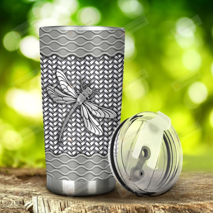 Silver Dragonfly Stainless Steel Tumbler, Tumbler Cups For Coffee/Tea, Great Customized Gifts For Birthday Christmas Thanksgiving