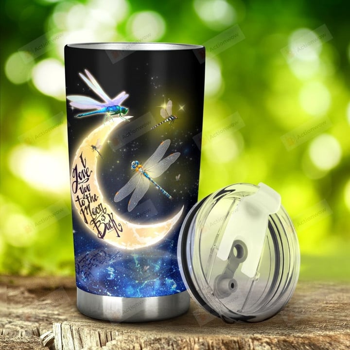 Dragonfly Moon I Love You To The Moon And Back Stainless Steel Tumbler, Tumbler Cups For Coffee/Tea, Great Customized Gifts For Birthday Christmas Thanksgiving