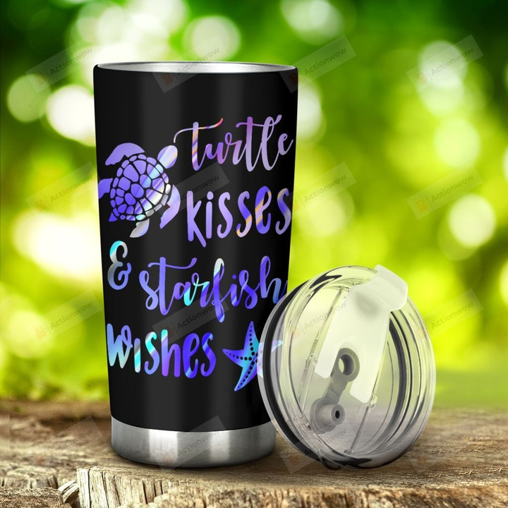 Turtle And Starfish Turtle Kisses And Starfish Wishes Stainless Steel Tumbler, Tumbler Cups For Coffee/Tea, Great Customized Gifts For Birthday Christmas Thanksgiving