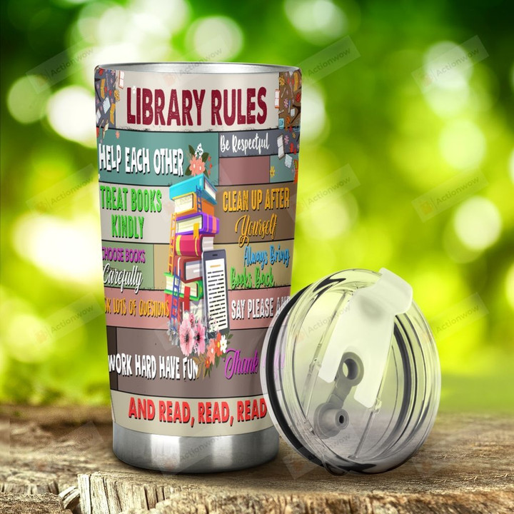 Library Help Each Other Treat Book Kindly Stainless Steel Tumbler, Tumbler Cups For Coffee/Tea, Great Customized Gifts For Birthday Christmas Thanksgiving