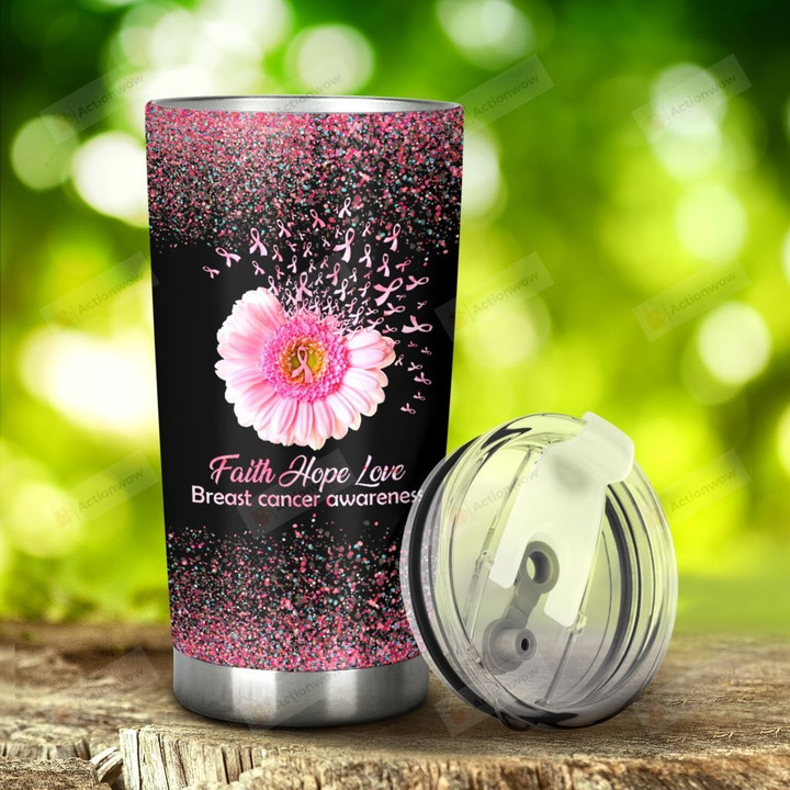 Daisy Faith Hope Love Breast Cancer Awareness Stainless Steel Tumbler, Tumbler Cups For Coffee/Tea, Great Customized Gifts For Birthday Christmas Thanksgiving Anniversary