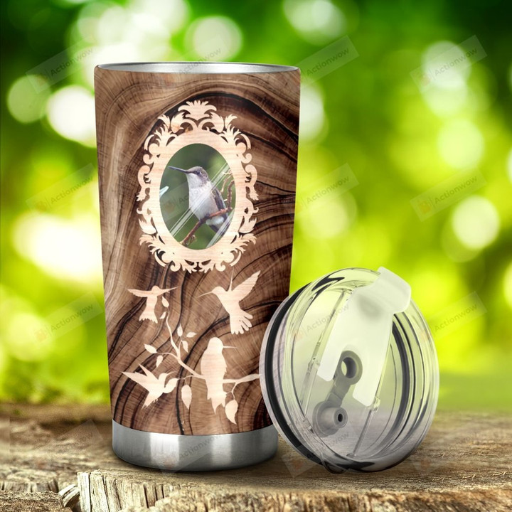 Hummingbird Carved On Wood Tumbler Stainless Steel Tumbler, Tumbler Cups For Coffee/Tea, Great Customized Gifts For Birthday Christmas Thanksgiving Anniversary