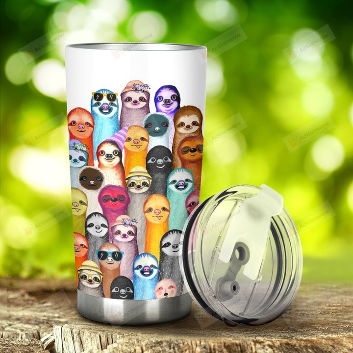 Cute Multicolors Sloth Tumbler Stainless Steel Tumbler, Tumbler Cups For Coffee/Tea, Great Customized Gifts For Birthday Christmas Thanksgiving Anniversary