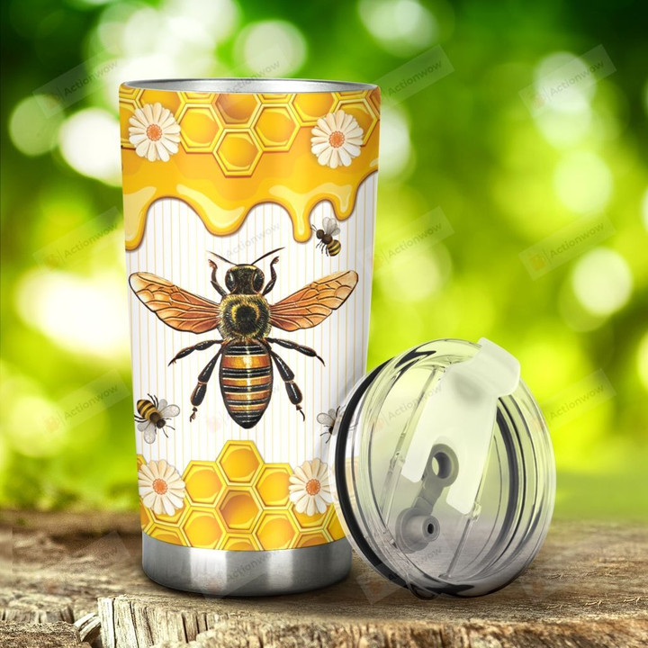 Bee With Honey Flower Tumbler Stainless Steel Tumbler, Tumbler Cups For Coffee/Tea, Great Customized Gifts For Birthday Christmas Thanksgiving Anniversary