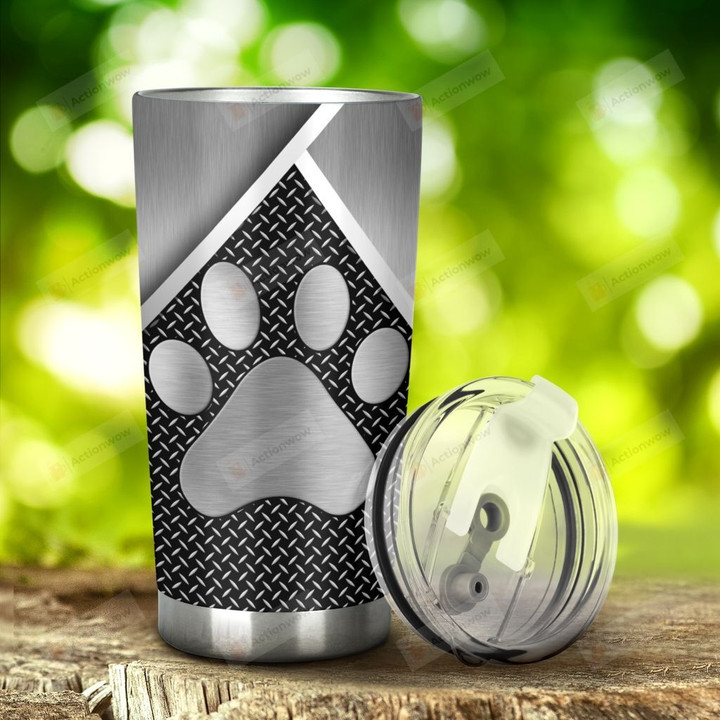 Dog Paw Silver Metal Tumbler Stainless Steel Tumbler, Tumbler Cups For Coffee/Tea, Great Customized Gifts For Birthday Christmas Thanksgiving
