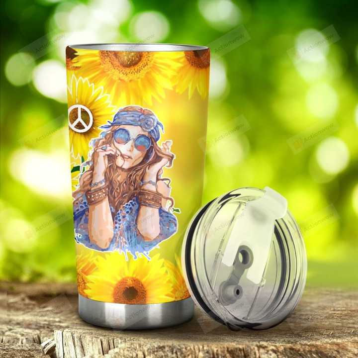 Hippie Girl And Sunflower You Are My Sunshine Stainless Steel Tumbler, Tumbler Cups For Coffee/Tea, Great Customized Gifts For Birthday Christmas Thanksgiving Anniversary