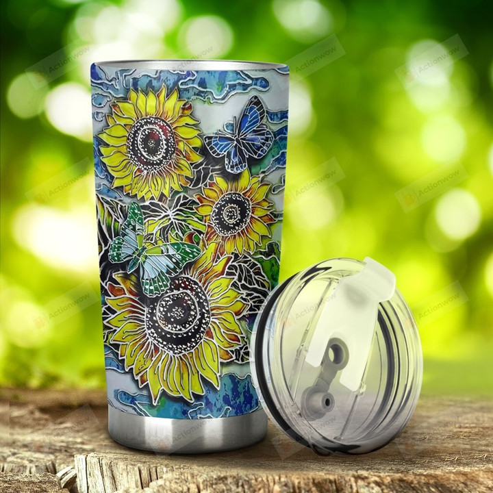 Sunflower Art Pattern Stainless Steel Tumbler, Tumbler Cups For Coffee/Tea, Great Customized Gifts For Birthday Christmas Thanksgiving Anniversary