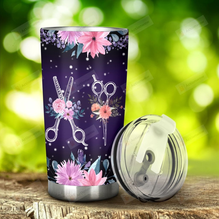 Hair Stylist Tools With Flower Tumbler Stainless Steel Tumbler, Tumbler Cups For Coffee/Tea, Great Customized Gifts For Birthday Christmas Thanksgiving Anniversary