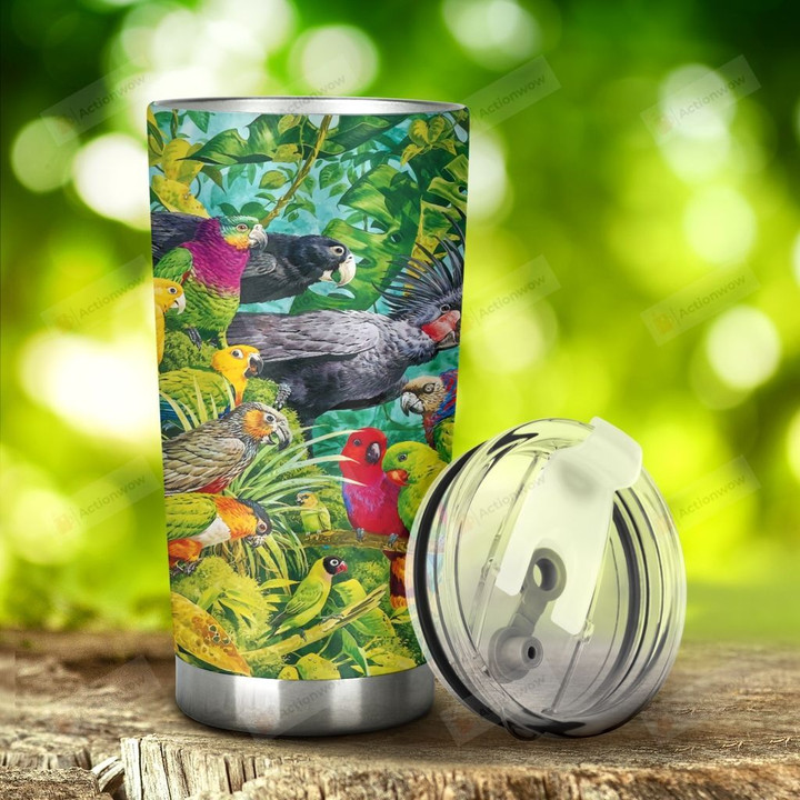 Colorful Parrots In The Forest Stainless Steel Tumbler, Tumbler Cups For Coffee/Tea, Great Customized Gifts For Birthday Christmas Thanksgiving