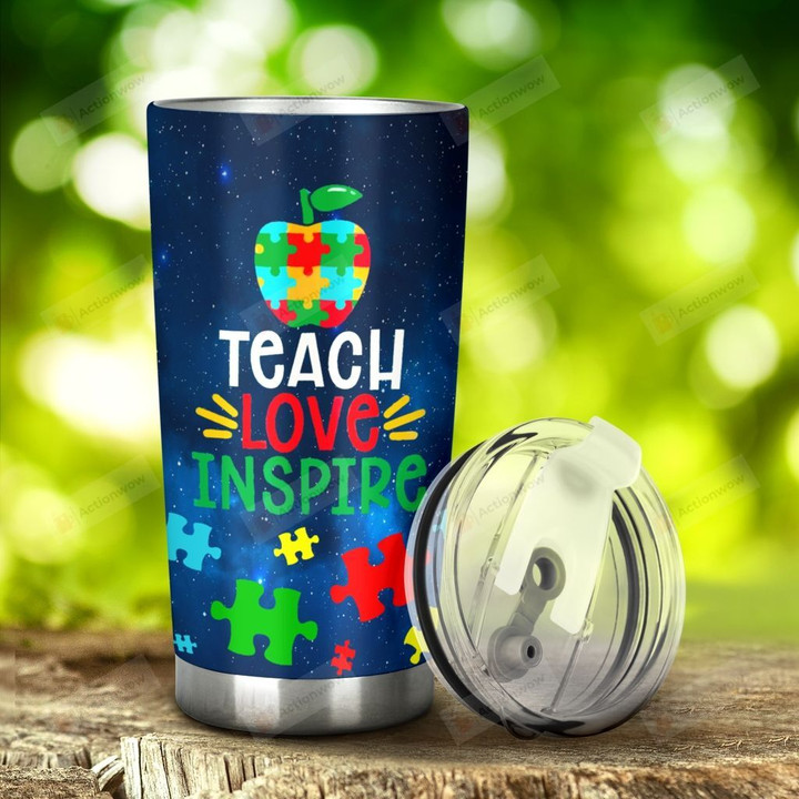 Teach Love Inspire Jigsaw Puzzle Apple Stainless Steel Tumbler, Tumbler Cups For Coffee/Tea, Great Customized Gifts For Birthday Christmas Thanksgiving