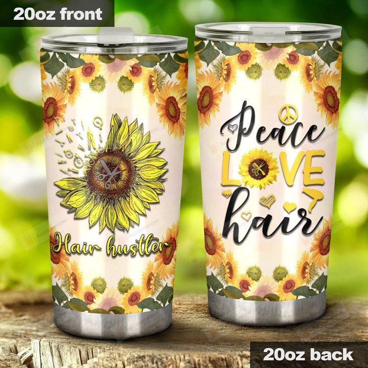 Hair Hustler Peace Love Hair Stainless Steel Tumbler, Tumbler Cups For Coffee/Tea, Great Customized Gifts For Birthday Christmas Thanksgiving