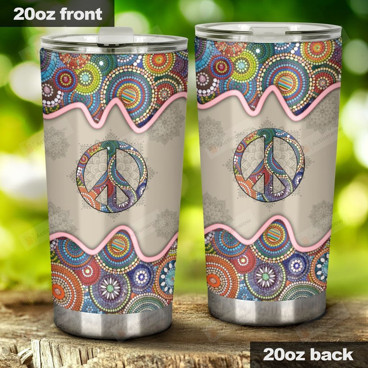 Hippie Peace Symbol Mandala Pattern Stainless Steel Tumbler, Tumbler Cups For Coffee/Tea, Great Customized Gifts For Birthday Christmas Thanksgiving