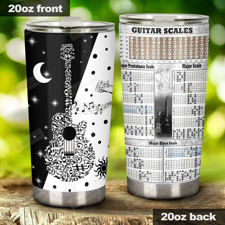 Guitar Made From Music Notes Guitar Scale Stainless Steel Tumbler, Tumbler Cups For Coffee/Tea, Great Customized Gifts For Birthday Christmas Thanksgiving