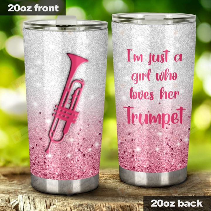 Pink Trumpet Girl Loves Her Trumpet Stainless Steel Tumbler, Tumbler Cups For Coffee/Tea, Great Customized Gifts For Birthday Christmas Thanksgiving