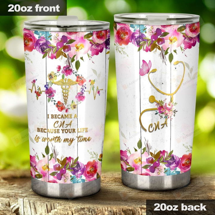 I Became A CNA Health Symbol Inside Of The Flower Circle Stainless Steel Tumbler, Tumbler Cups For Coffee/Tea, Great Customized Gifts For Birthday Christmas Thanksgiving
