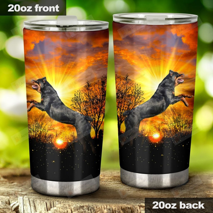 Rottweiler In The Forest Stainless Steel Tumbler, Tumbler Cups For Coffee/Tea, Great Customized Gifts For Birthday Christmas Thanksgiving