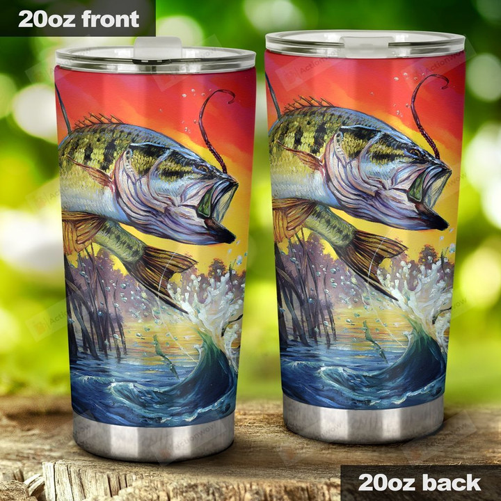 Fish Being Hooked Stainless Steel Tumbler, Tumbler Cups For Coffee/Tea, Great Customized Gifts For Birthday Christmas Thanksgiving