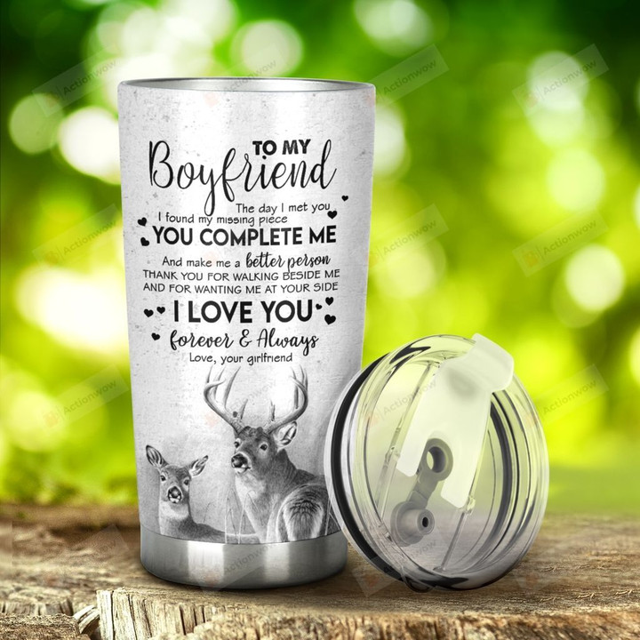 Personalized Deer Couple To My Boyfriend I Love You From Girlfriend Stainless Steel Tumbler, Tumbler Cups For Coffee/Tea, Great Customized Gifts For Birthday Christmas Valentine Anniversary