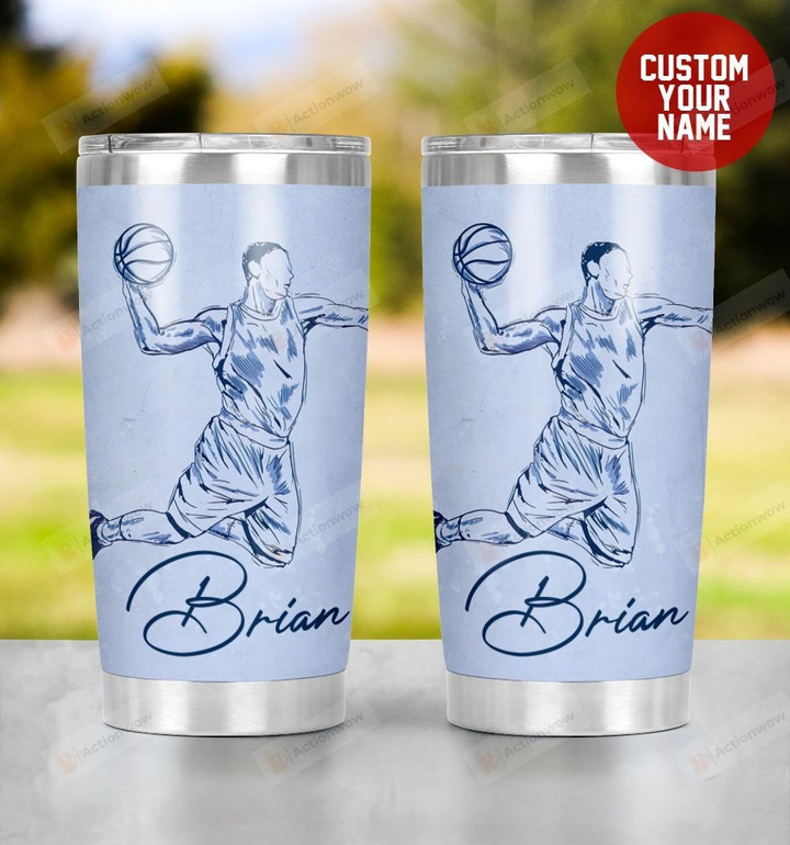 Personalized Basketball Player Slam Dunk White Stainless Steel Tumbler, Tumbler Cups For Coffee/Tea, Great Customized Gifts For Birthday Christmas Thanksgiving