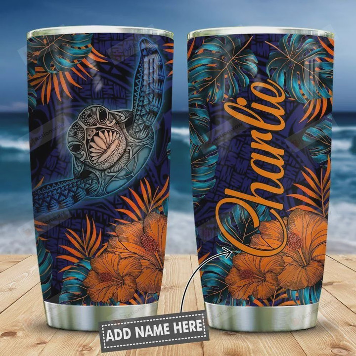 Personalized Turtle Hibiscus Tumbler Cup Stainless Steel Tumbler, Tumbler Cups For Coffee/Tea, Great Customized Gifts For Birthday Christmas Perfect Gift For Turtle Lovers