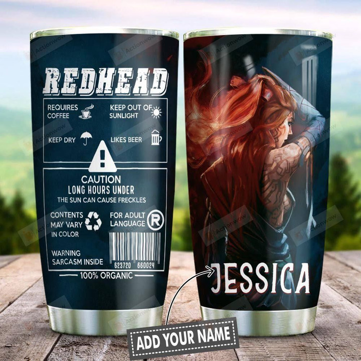Redhead Caution Personalized Tumbler Cup Stainless Steel Vacuum Insulated Tumbler 20 Oz Tumbler For Coffee/Tea With Lid Best Gifts For Girl Redhead On Birthday Christmas Thanksgiving