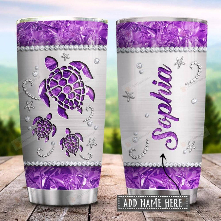 Sea Turtle Purple Personalized Tumbler Cup Stainless Steel Vacuum Insulated Tumbler 20 Oz Great Gifts For Birthday Christmas Thanksgiving Coffee/ Tea Tumbler With Lid Travel Tumbler