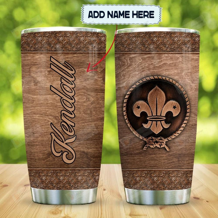 Personalized Scout Logo Wooden Style Stainless Steel Tumbler, Tumbler Cups For Coffee/Tea, Great Customized Gifts For Birthday Christmas Thanksgiving