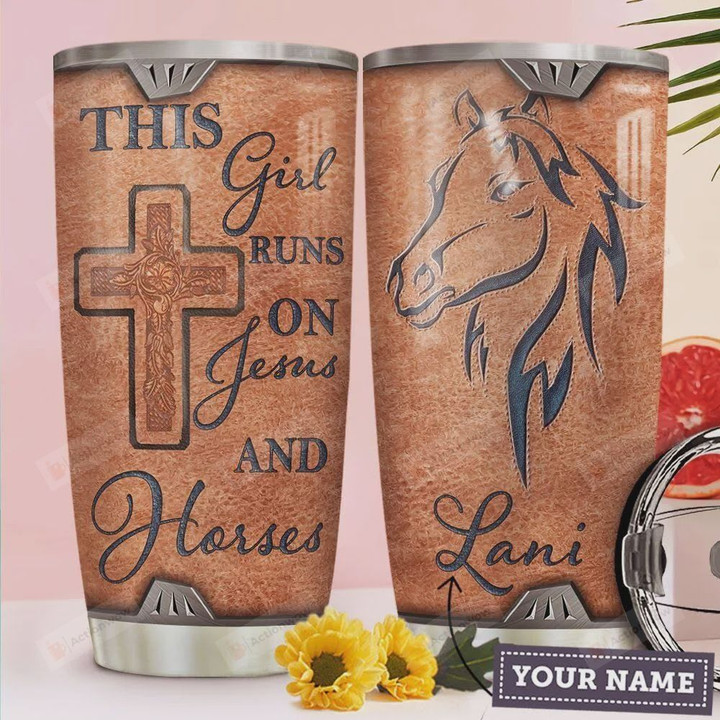 Horse Christian Cross Personalized Tumbler Cup This Girl Runs On Jesus And Horses Stainless Steel Insulated Tumbler 20 Oz Great Gifts For Birthday Christmas Best Gifts For Horse Lovers Travel Tumbler