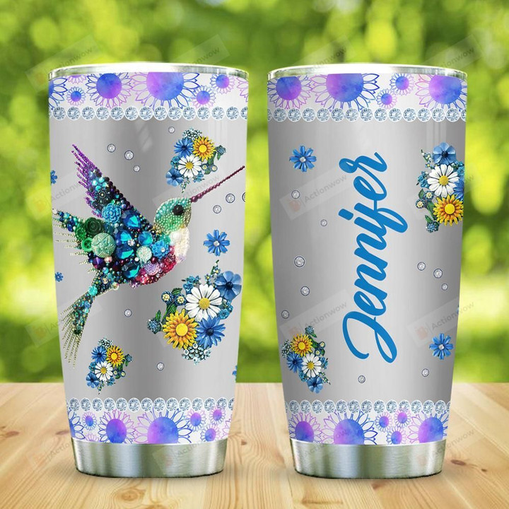 Personalized Metal Style Flower Jewelry Hummingbird Stainless Steel Tumbler, Tumbler Cups For Coffee/Tea, Great Customized Gifts For Birthday Christmas Thanksgiving
