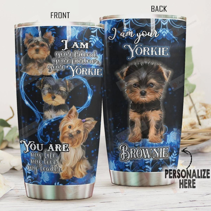Personalized Yorkshire Dog Panther Leather Style Stainless Steel Vacuum Insulated, 20 Oz Tumbler Cups For Coffee/Tea, Gifts For Birthday Christmas Thanksgiving, Perfect Gifts For Dog Lovers