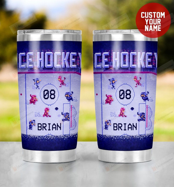 Personalized 8 Bit Ice Hockey Match Stainless Steel Tumbler, Tumbler Cups For Coffee/Tea, Great Customized Gifts For Birthday Christmas Thanksgiving