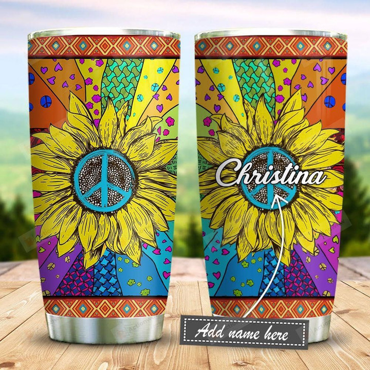 Sunflower Hippie Tie Dye Personalized Tumbler Cup, Stainless Steel Vacuum Insulated Tumbler 20 Oz, Perfect Gifts For Hippie Lovers - Best Gifts For Birthday Christmas, Tumbler For Coffee/ Tea