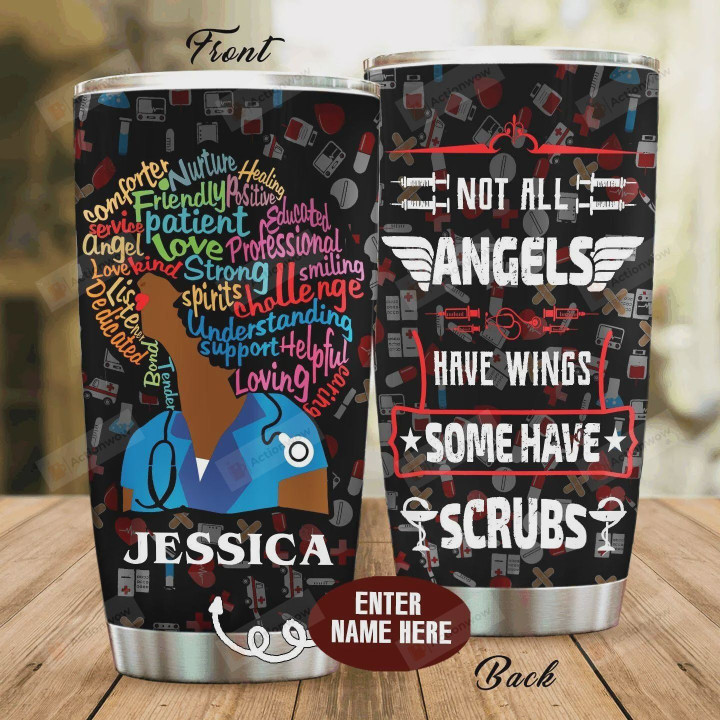 Personalized Black Nurse Tumbler Cup, Not All Angels Have Wings, Stainless Steel Insulated Tumbler 20 Oz, Perfect Gifts For Nurse, Great Gifts For Birthday Christmas Thanksgiving, Coffee/ Tea Tumbler