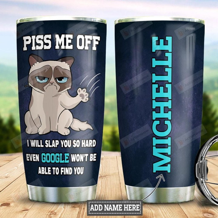 Personalized Cat Image Tumbler Cup Piss Me Off Stainless Steel Vacuum Insulated Tumbler 20 Oz Best Gifts For Cat Lovers Great Gifts For Birthday Christmas Thanksgiving Coffee/ Tea Tumbler