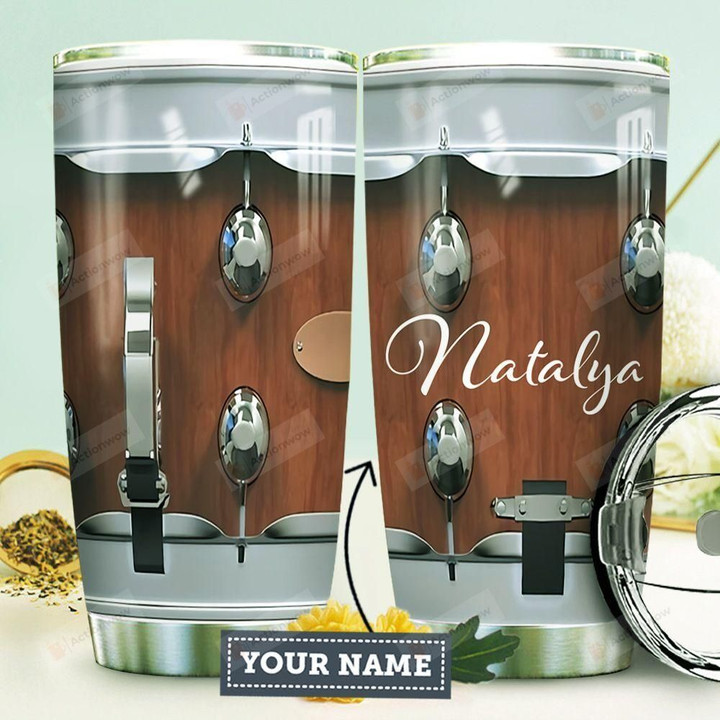 Personalized Wooden Metal Big Drum Stainless Steel Tumbler, Tumbler Cups For Coffee/Tea, Great Customized Gifts For Birthday Christmas Thanksgiving