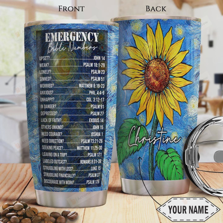 Personalized Bible Calling, Emergency Bible Number, Stainless Steel Tumbler Perfect Gifts For Sunflower Lover 20 Oz Tumbler Cups For Coffee/Tea, Gifts For Birthday Christmas Thanksgiving