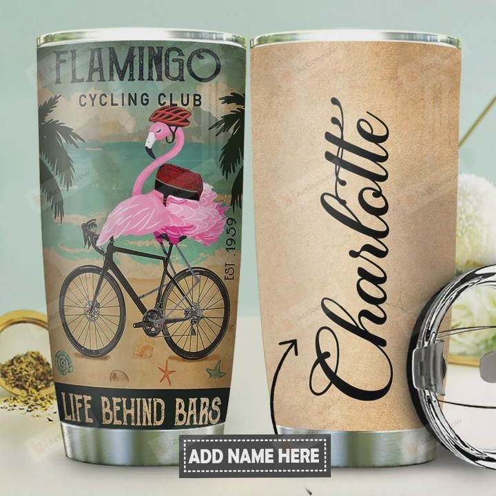 Flamingo Bicycle Personalized Tumbler Cup Life Behind Bars Stainless Steel Insulated Tumbler 20 Oz Great Gifts For Flamingo Lovers Best Gifts For Birthday Christmas Thanksgiving Coffee Tumbler