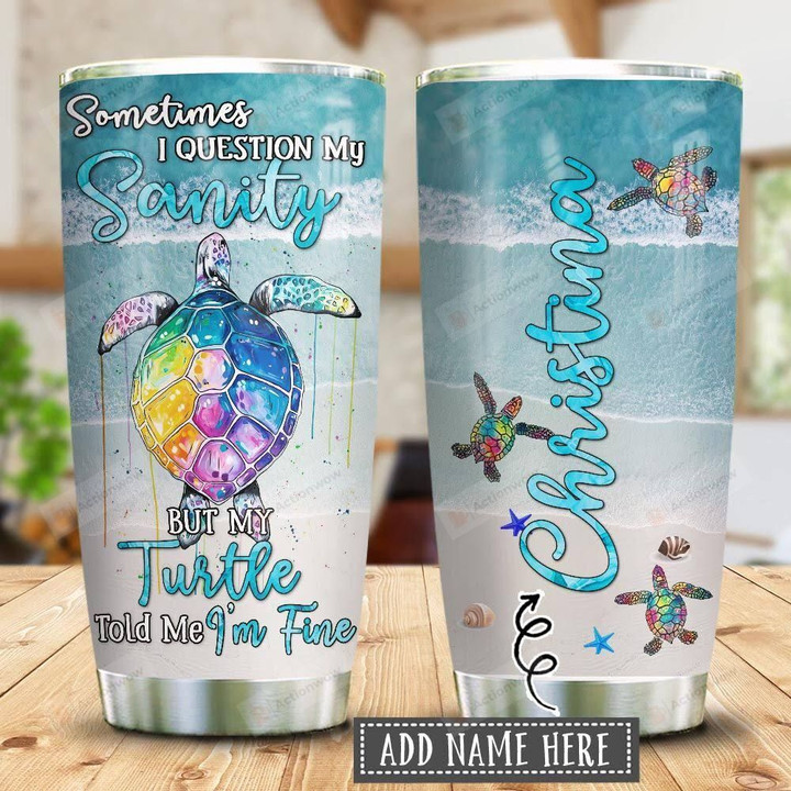 Sea Turtles Question My Sanity Personalized Tumbler Cup Colorful Turtle Stainless Steel Vacuum Insulated Tumbler 20 Oz Great Gifts For Birthday Christmas Thanksgiving Coffee/ Tea Tumbler