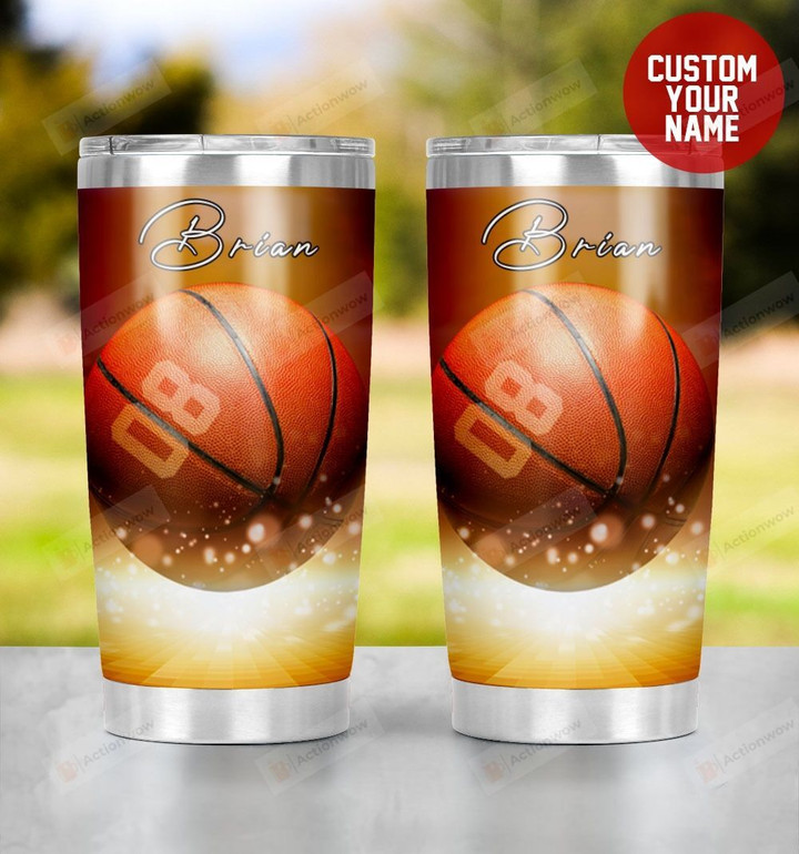 Personalized Sparkle Basketball Ball Stainless Steel Tumbler, Tumbler Cups For Coffee/Tea, Great Customized Gifts For Birthday Christmas Thanksgiving