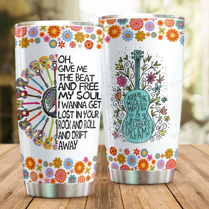 Hippie Guitar Give Me The Beat And Free My Soul Stainless Steel Tumbler, Tumbler Cups For Coffee/Tea, Great Customized Gifts For Birthday Christmas Thanksgiving