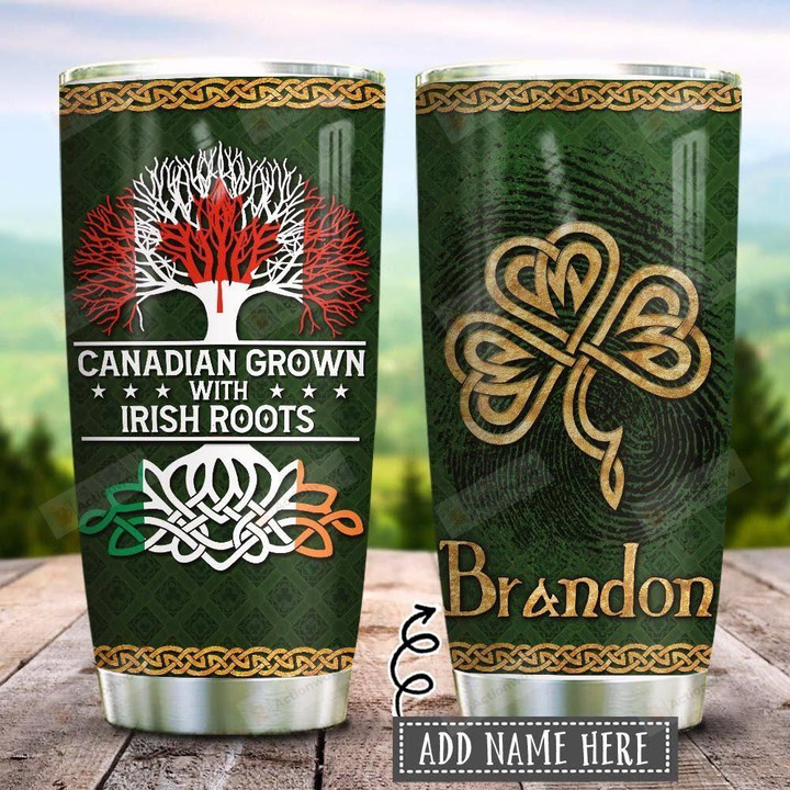 Irish Roots Canadian Personalized Tumbler Cup, Fingerprint, Stainless Steel Insulated Tumbler 20 Oz, Coffee/ Tea Tumbler With Lid, Perfect Gifts For Birthday Christmas Thanksgiving