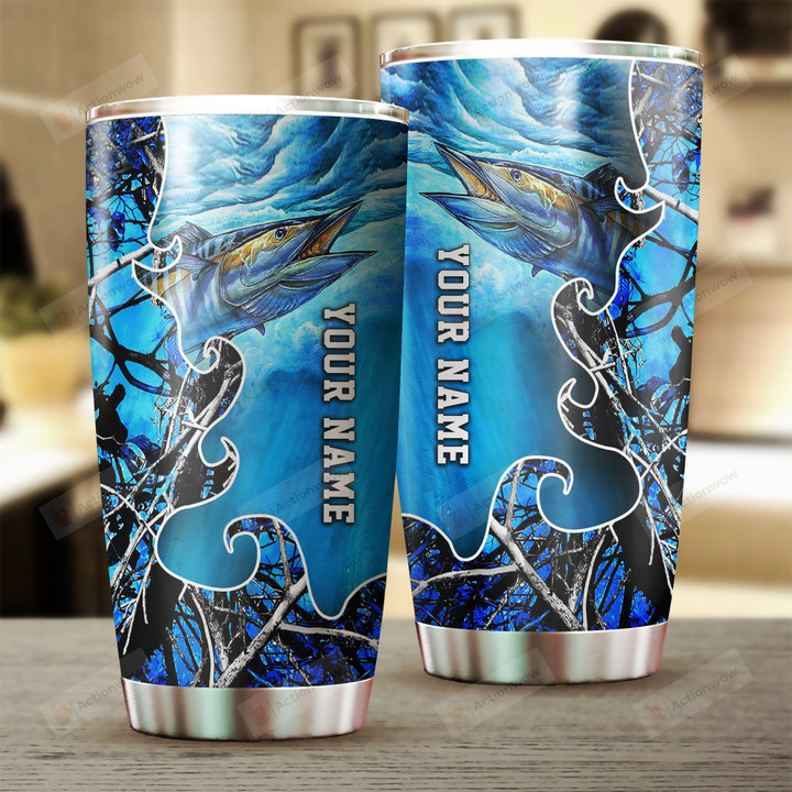 Personalized King Mackerel (Kingfish) Saltwater Fishing Custom Stainless Steel Beer, Coffee Tumbler Cups - Drinking Mug For Adult And Kids
