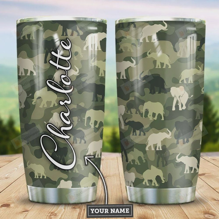 Elephant Camouflage Personalized Tumbler Cup Stainless Steel Insulated Tumbler 20 Oz Great Gifts For Elephant Lovers  Best Gifts For Birthday Christmas Thanksgiving Coffee/ Tea Tumbler