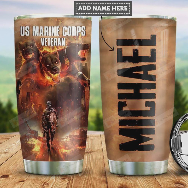Personalized Bulldog Marine Corps Veteran Tumbler Cup, Stainless Steel Vacuum Insulated Tumbler 20 Oz, Great Gifts For Birthday Christmas Thanksgiving, Gifts For Dog Lovers, For Marine Military