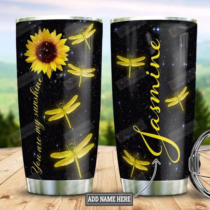 Bright Night Dragonfly Sunflower Personalized Tumbler Cup You Are My Sunshine Stainless Steel Insulated Tumbler 20 Oz Best Gifts For Dragonfly Lovers On Birthday Christmas Thanksgiving