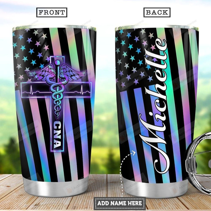 American Flag Cna Faith Cross Personalized Tumbler Cup Stainless Steel Insulated Tumbler 20 Oz Best Gifts For Cnas Great Customized Gifts For Birthday Christmas Thanksgiving Coffee/ Tea Tumbler