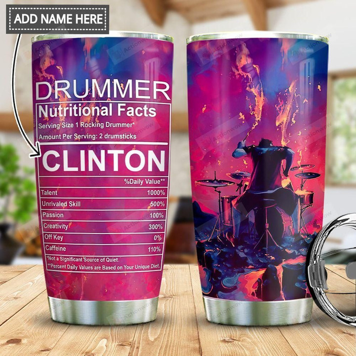 Personalized Drummer Nutritional Facts Stainless Steel Tumbler, Tumbler Cups For Coffee/Tea, Great Customized Gifts For Birthday Christmas Thanksgiving
