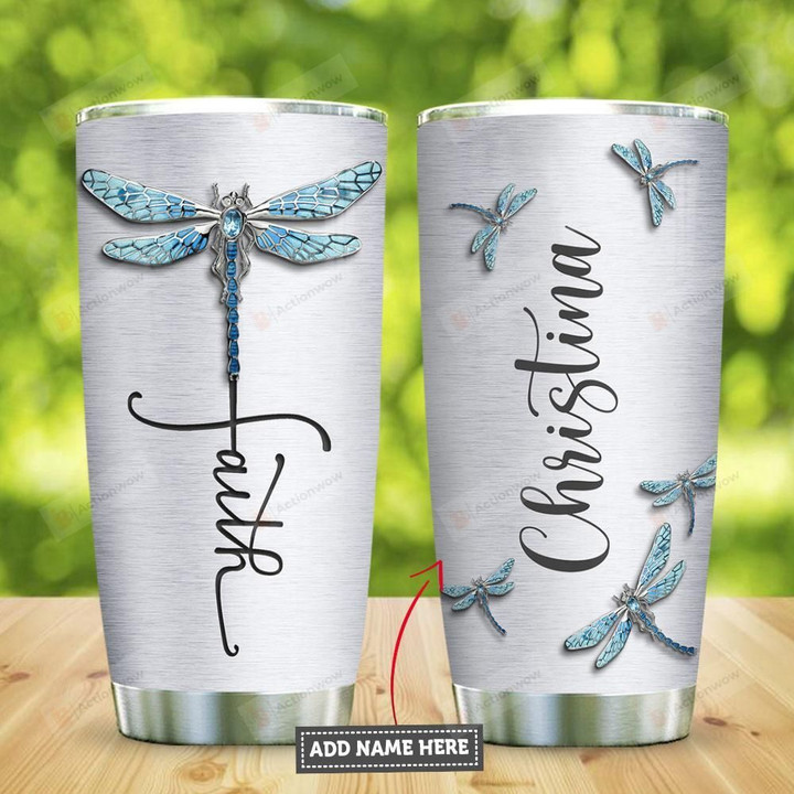 Blue Dragonfly Faith Jewelry Style Personalized Tumbler Cup  Stainless Steel Insulated Tumbler 20 Oz Perfect Gifts For Birthday Christmas Thanksgiving Coffee/ Tea Tumbler With Lid